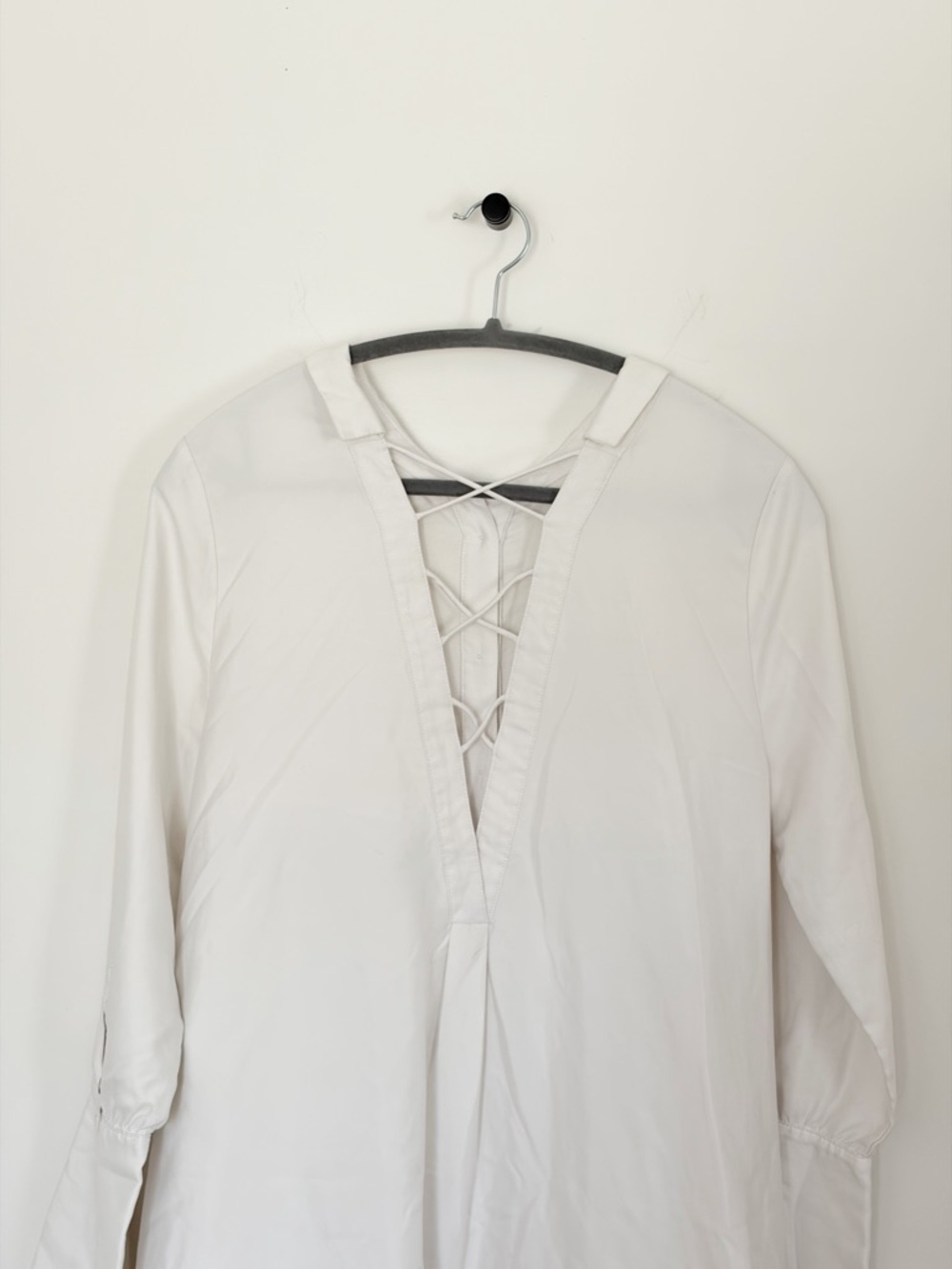 N12H white tunic shirt dress button up flare sleeves breezy euro-summer minimal - Picture 7 of 13